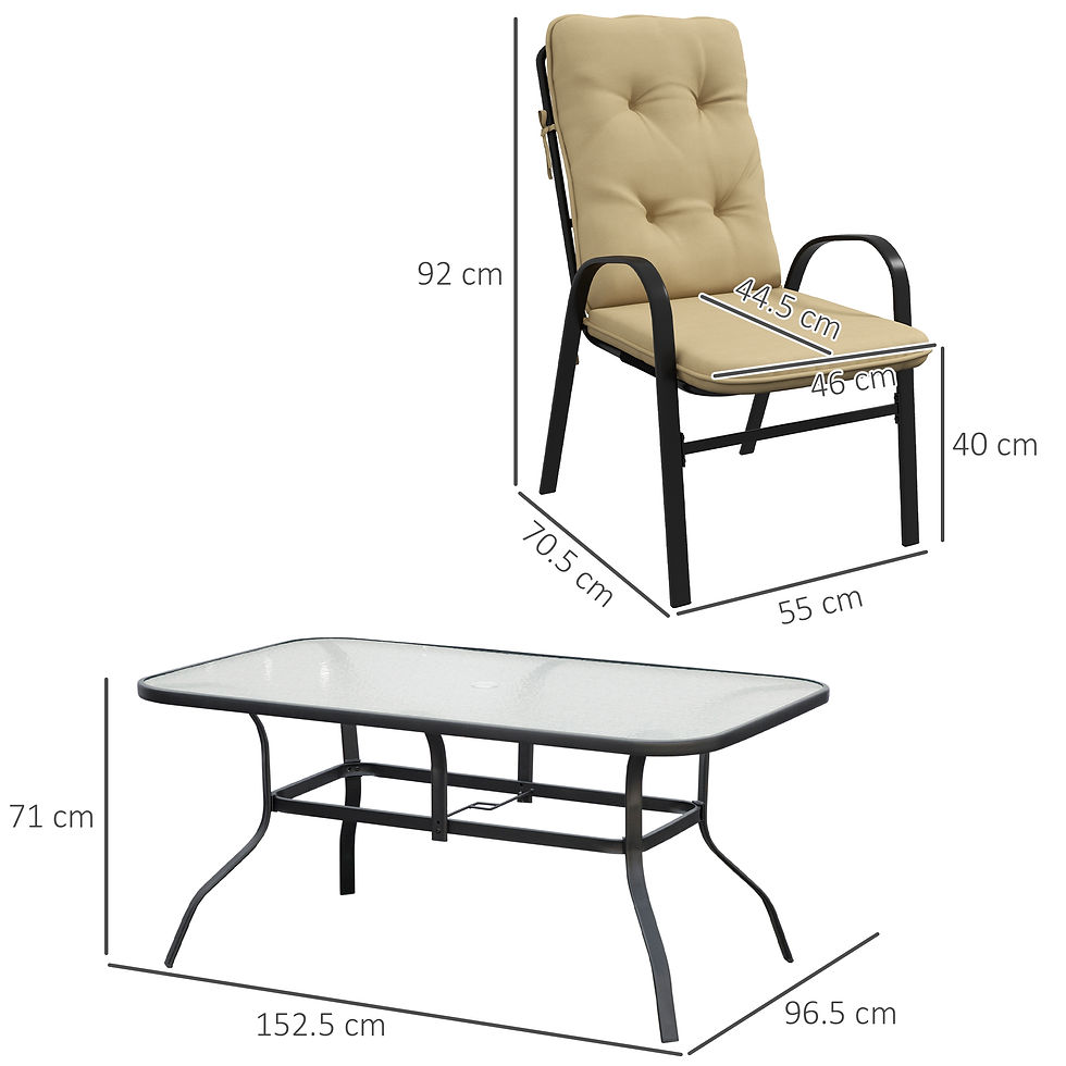 Thumbnail: Seven-Piece Garden Dining Set with Cushions - Beige