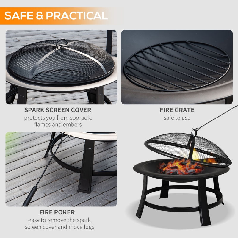 Thumbnail: Outsunny Metal Large Firepit Bowl - Black