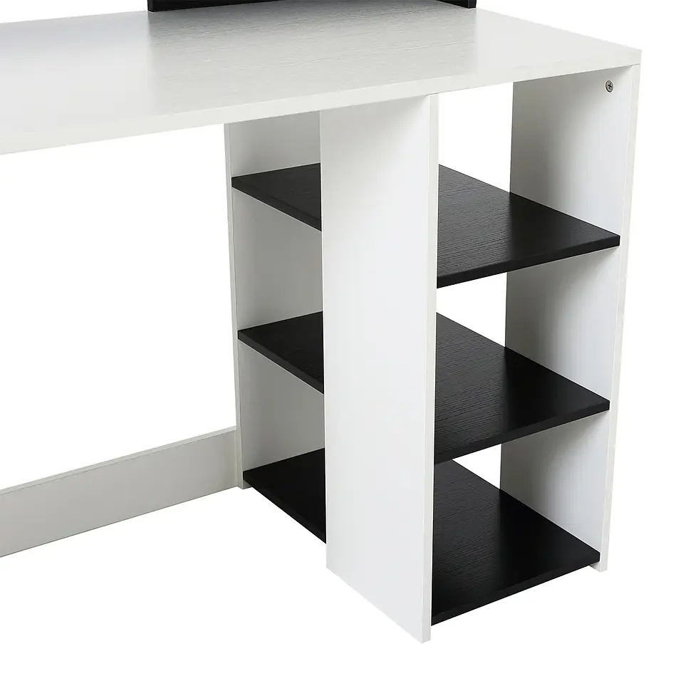 Thumbnail: HOMCOM  Black/White Computer Desk with Drawers and Storage Shelves