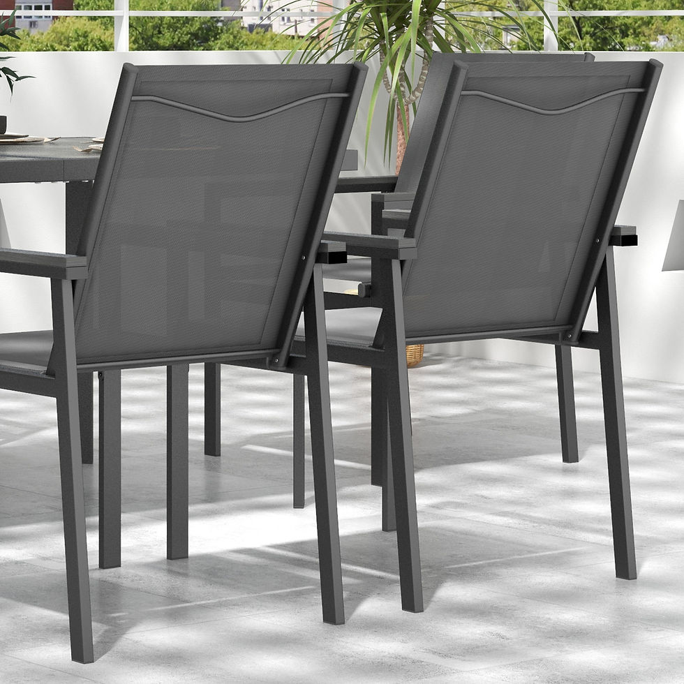 Thumbnail: Seven-Piece Metal Dining Set, with Glass-Top Table - Grey