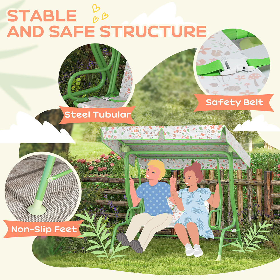 Thumbnail: Kids Garden Swing Chair with Adjustable Canopy, Safety Belt, 2 Seater Hammock Sw