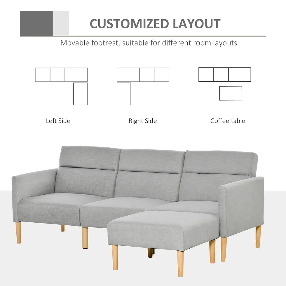 Thumbnail: HOMCOM L Shape Sofa Bed Set, Linen Fabric Corner Sofa Bed with Rubber Wood Legs