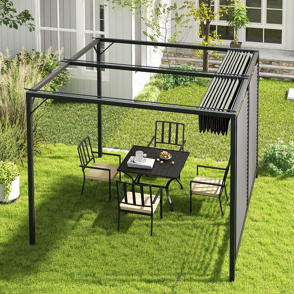 Thumbnail: 3 x 2.8m Metal Pergola, with Retractable Fabric Roof - Grey
