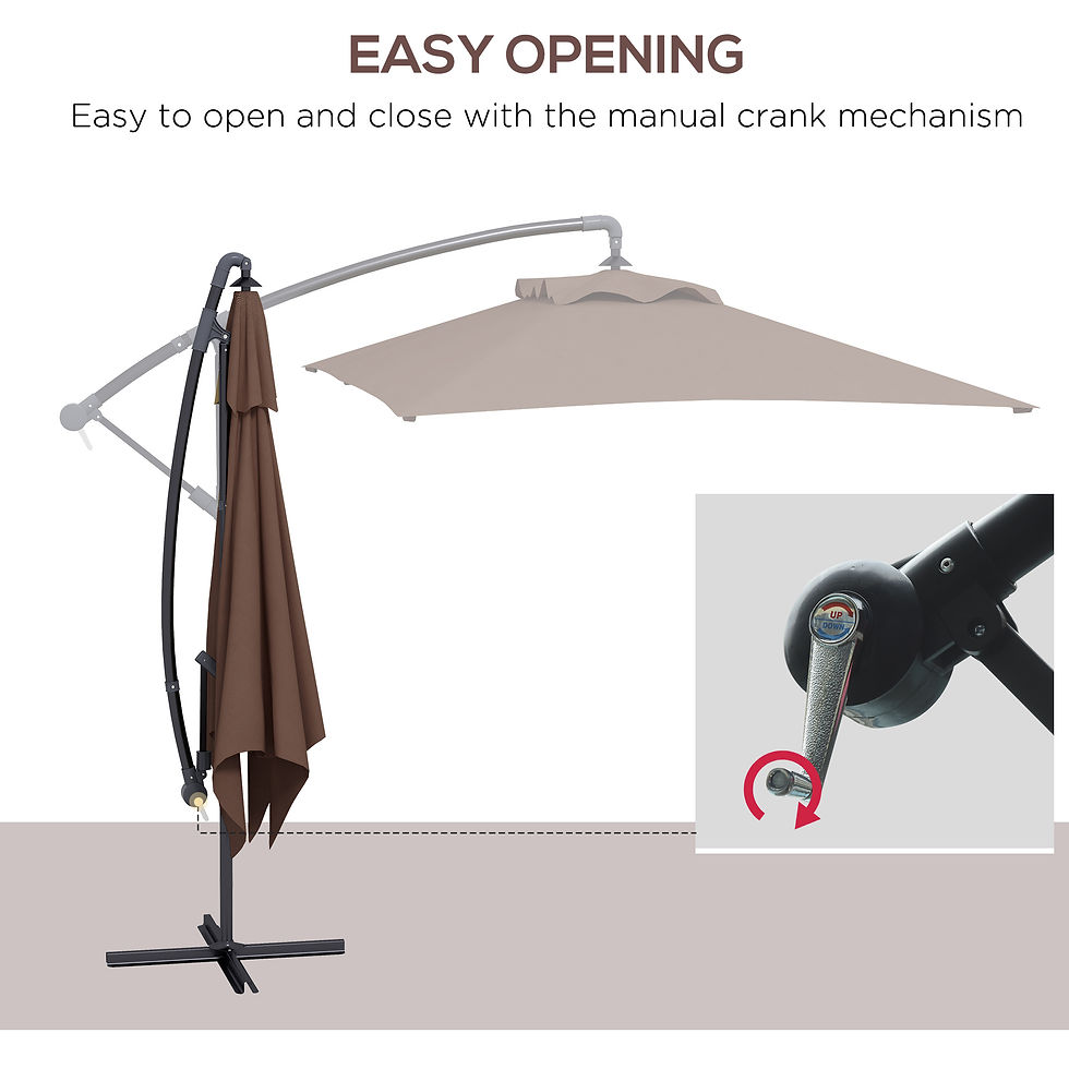 Thumbnail: Outsunny 3m Square Canopy Cantilever Parasol, with Cross Base - Brown