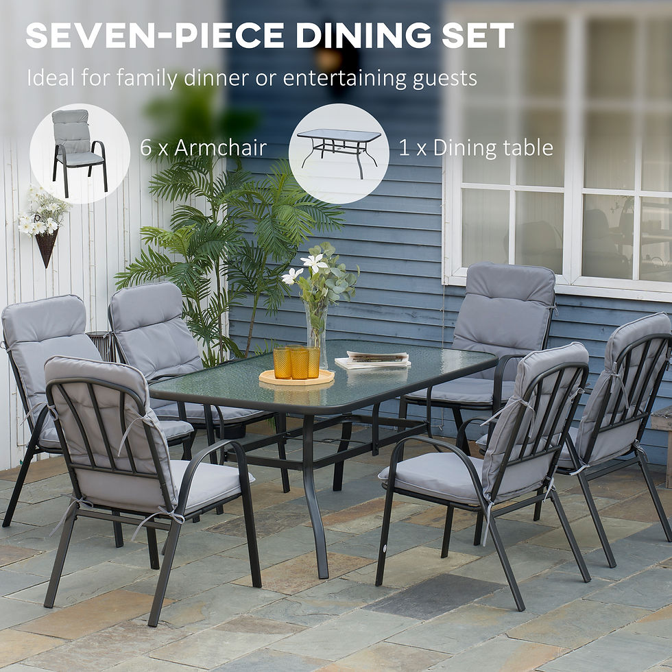 Thumbnail: Outsunny Seven-Piece Garden Dining Set with Cushions - Grey