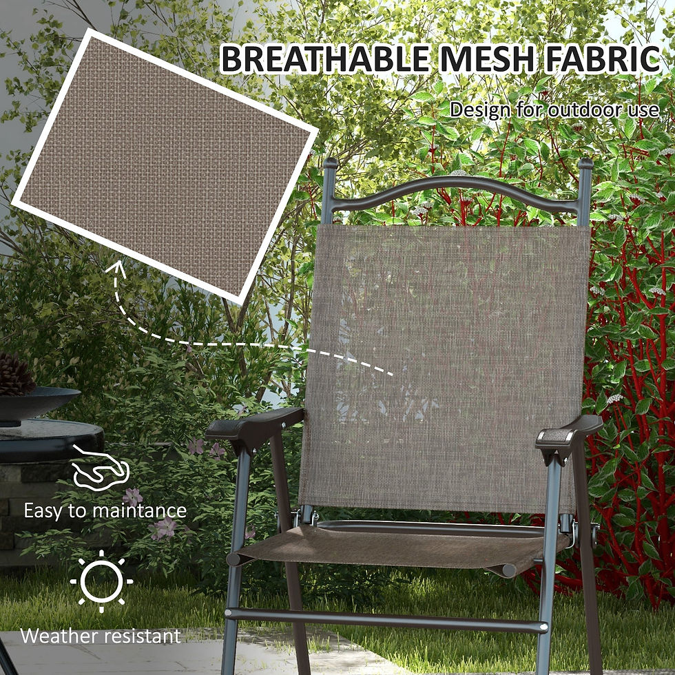 Thumbnail: Outsunny Set of Two Folding Garden Chairs, with Fabric Mesh Seats - Mixed Brown