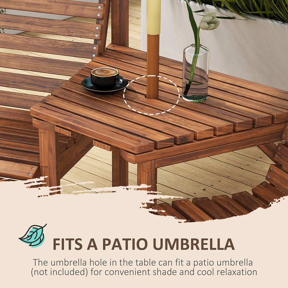 Thumbnail: Wooden Garden Love Seat w/ Coffee Table Umbrella Hole, Tan Brown