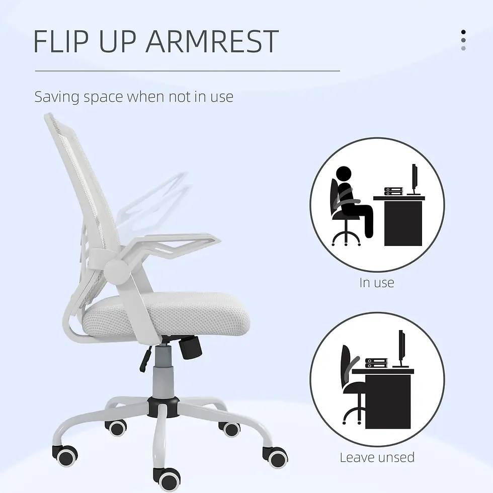 Thumbnail: Vinsetto Mesh Office Chair, Computer Desk Chair with Flip-up Armrests - White