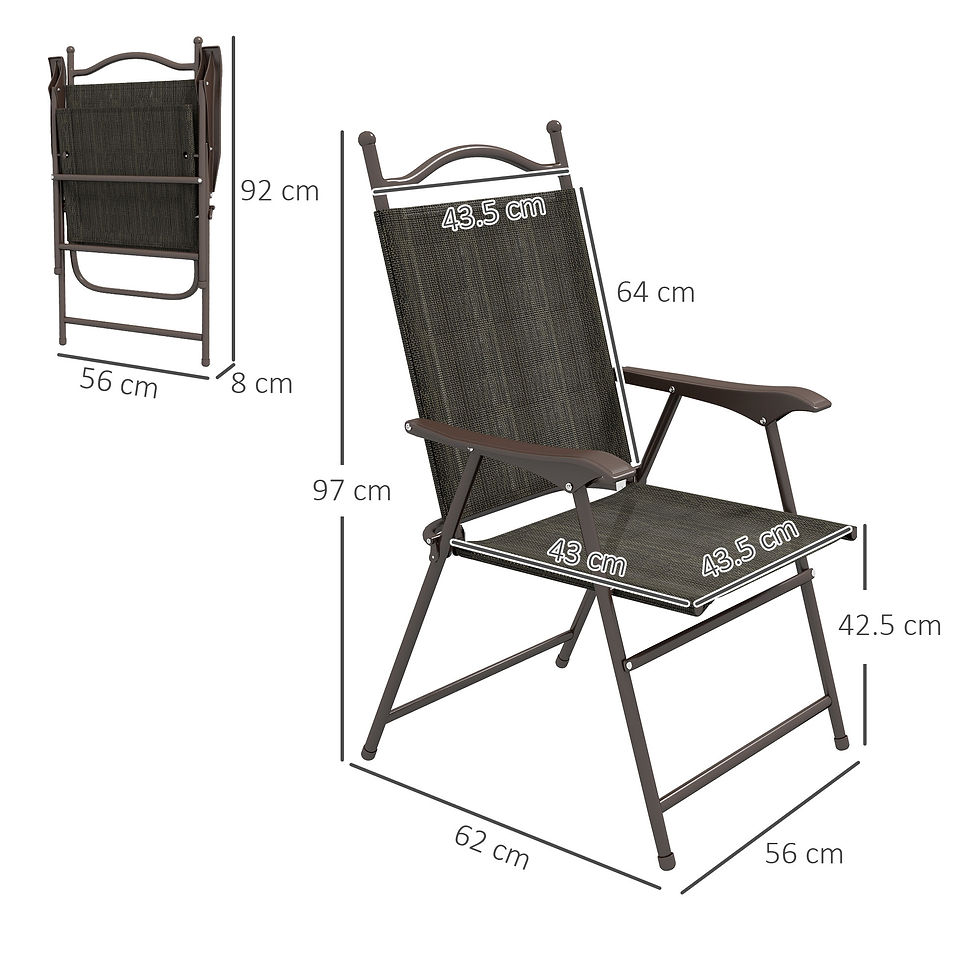 Thumbnail: Outsunny Set of Two Folding Garden Chairs, with Fabric Mesh Seats - Dark Brown