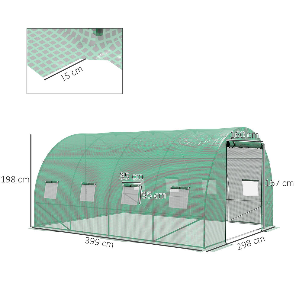 Thumbnail: Outsunny Sprinkler System Polytunnel Greenhouse, 4 x 3(m), Green