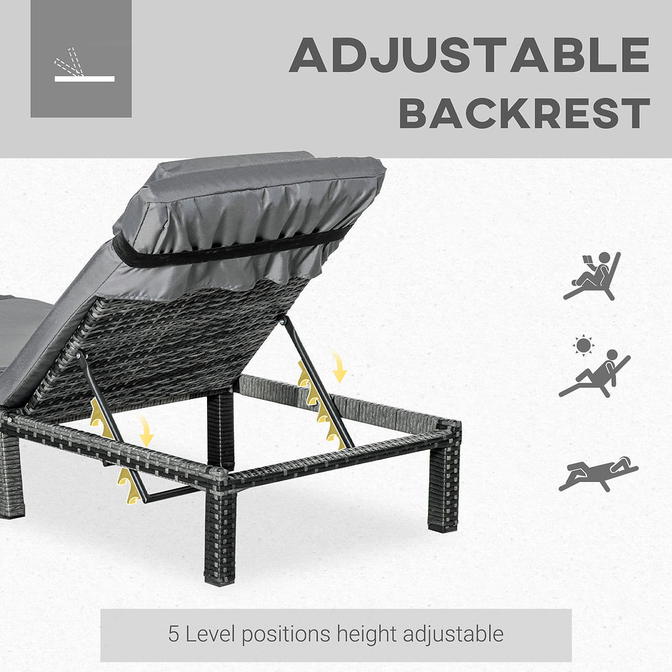 Thumbnail: Rattan Sun Lounger, 5-Level Adjustable Garden Lounger Recliner with Cushion and