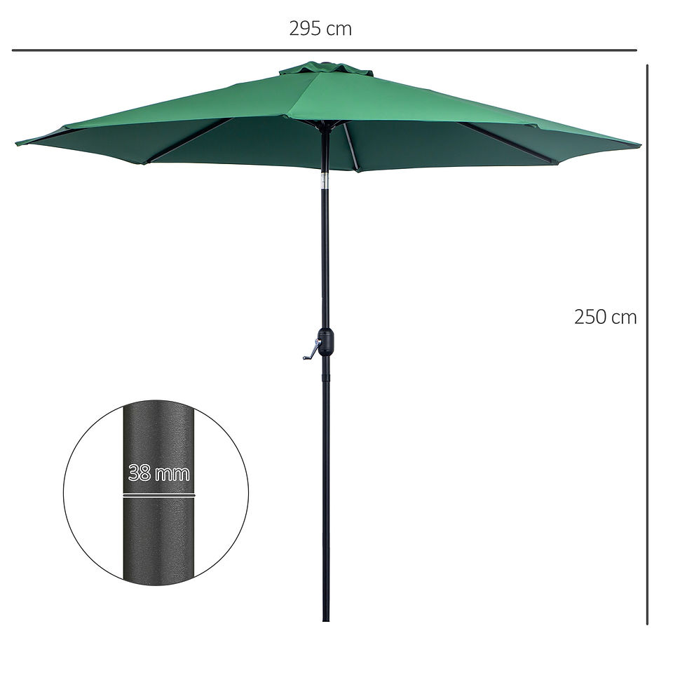 Thumbnail: 3(m) Tilting Parasol Garden Umbrellas, Outdoor Sun Shade with 8 Ribs, Tilt and C