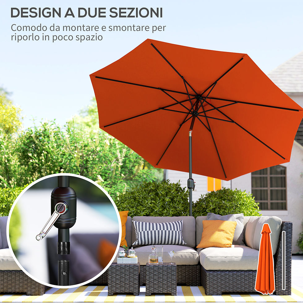 Thumbnail: 3 m Garden Parasol Umbrellas, Outdoor Sun Shade with 8 Ribs, Tilt and Crank Hand