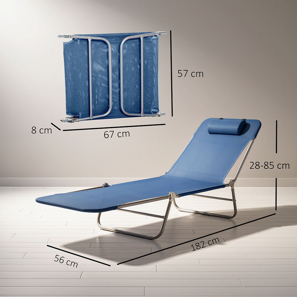 Thumbnail: Outsunny Folding Sun Lounger with Head Pillow - Dark Blue