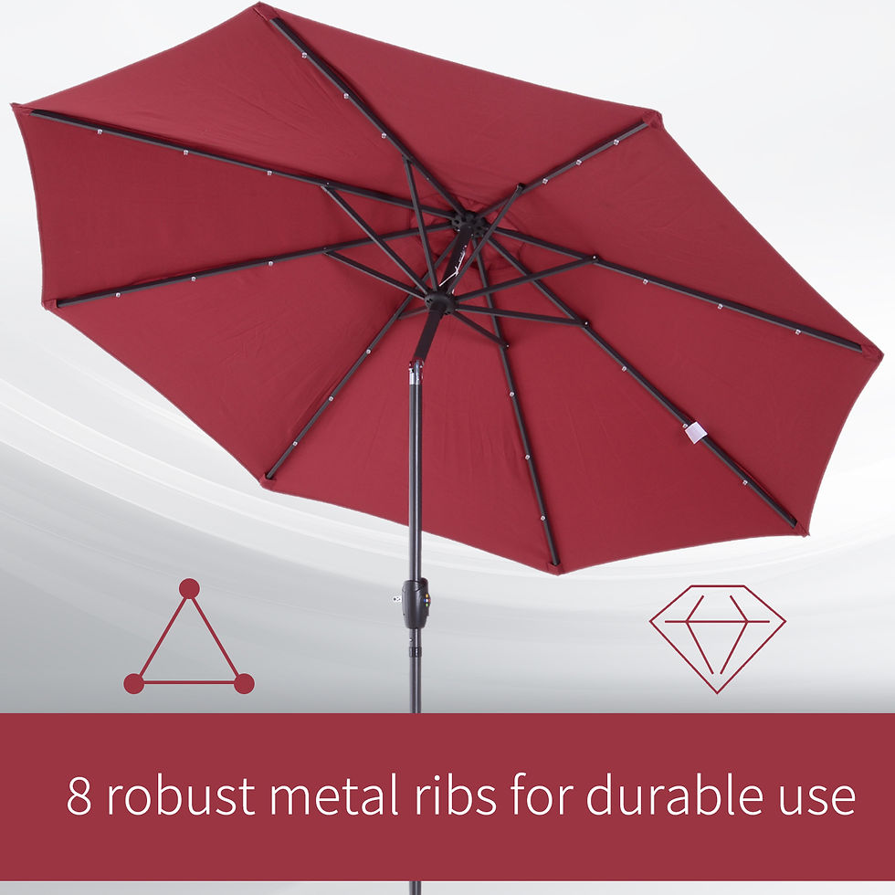 Thumbnail: Φ2.7m Garden 24 LED Light Parasol Solar Outdoor Tilt Sun Umbrella Patio Club Par