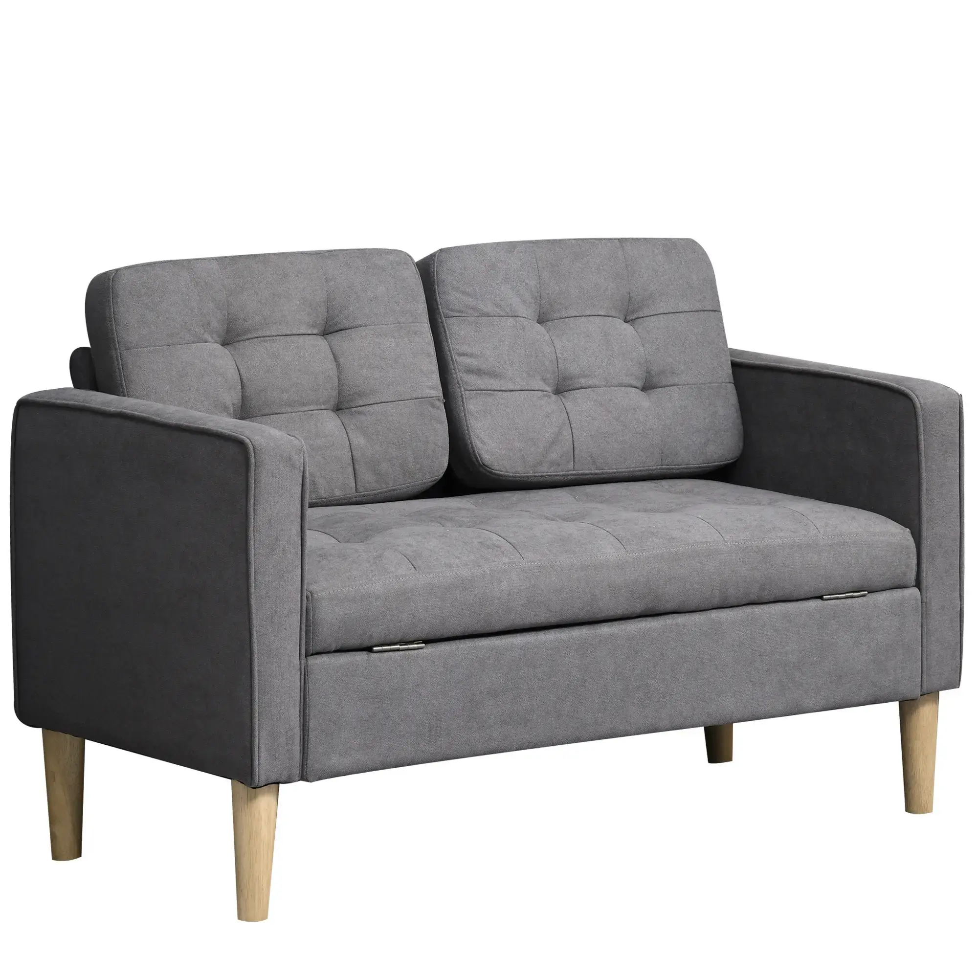 HOMCOM Modern 2 Seater Sofa with Hidden Storage, 117cm Tufted Cotton Couch -Grey