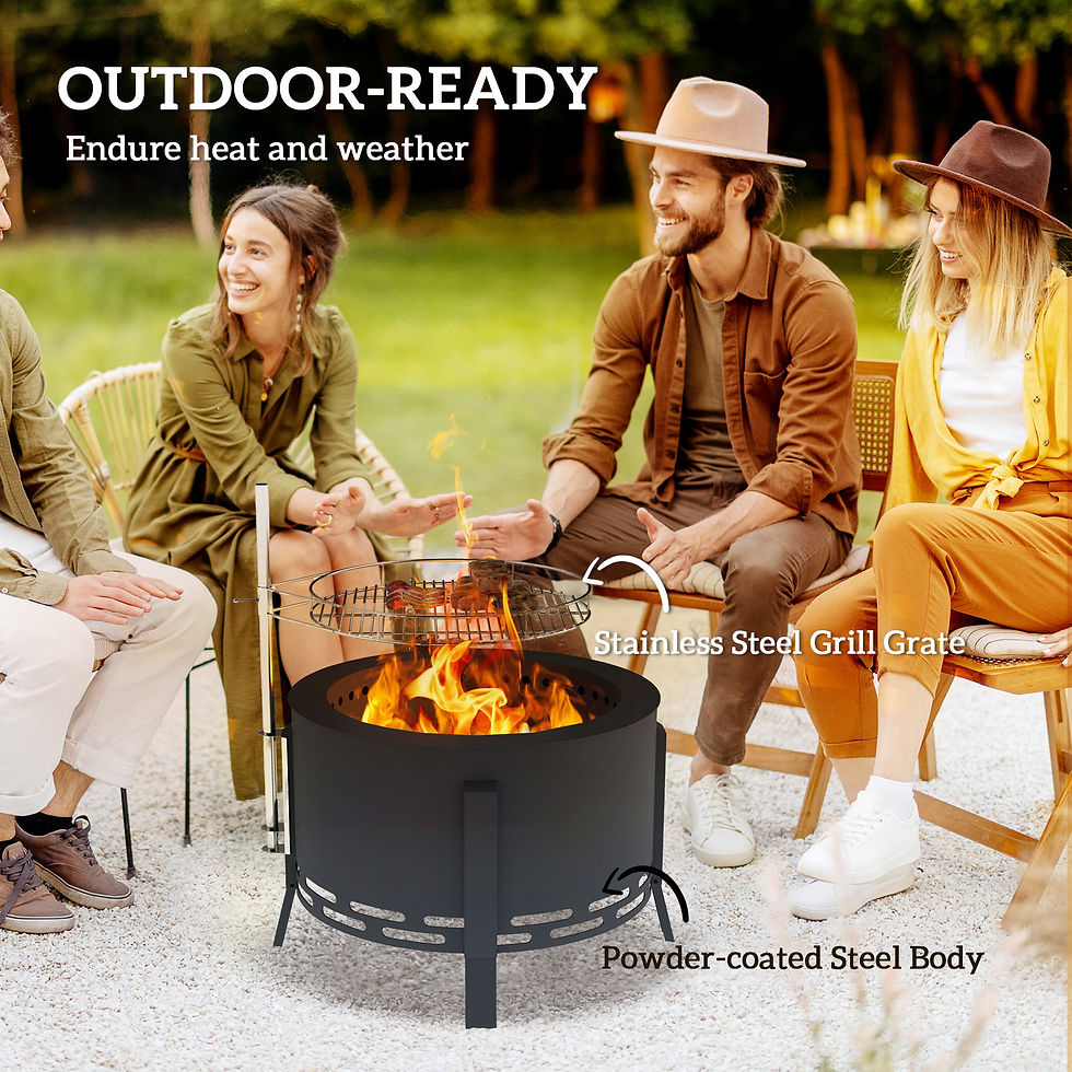 Thumbnail: Portable Fire Pit, 58 cm Round Firepit with Grill Grate, Fire Bowl with Ash Catc