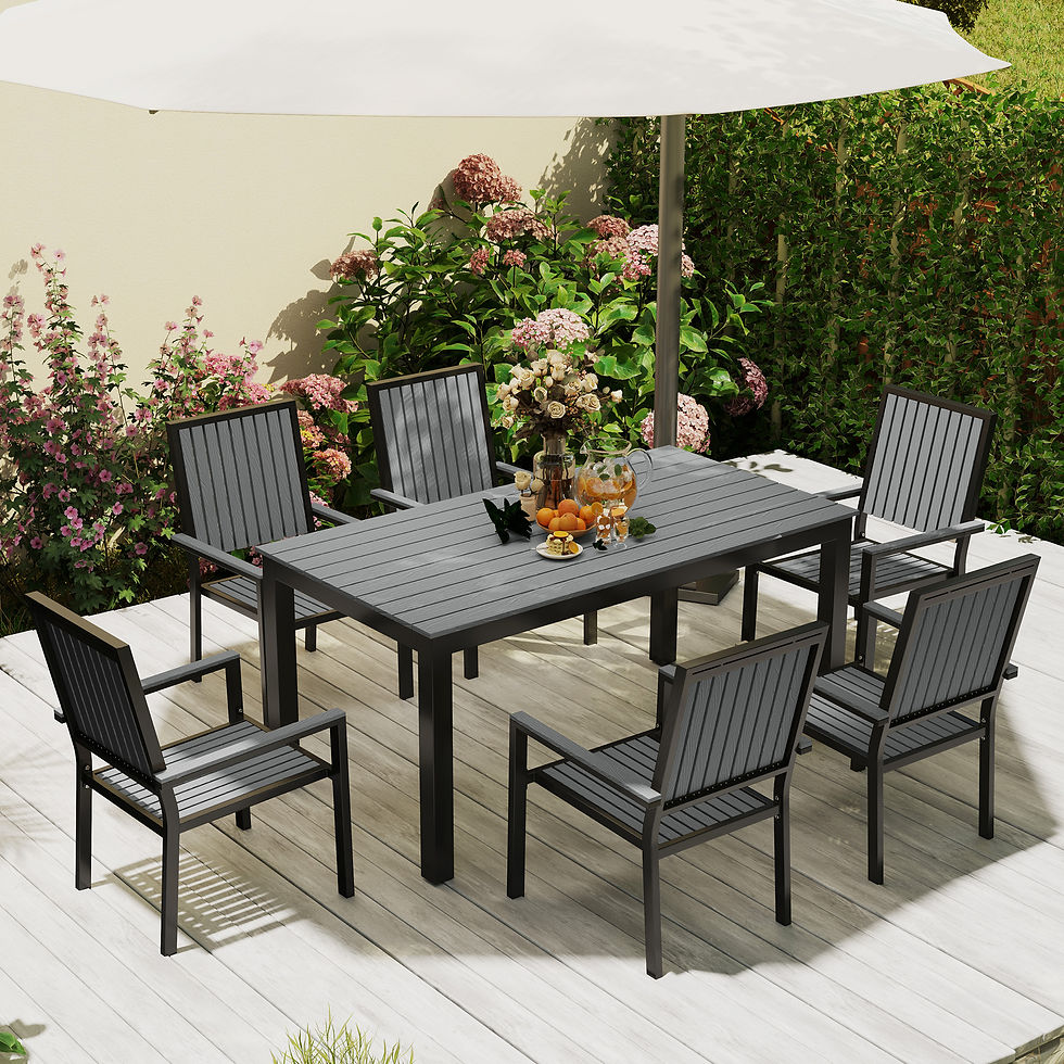 Thumbnail: 6 Seater Garden Dining Set with Stackable Chairs, Aluminium Frame, Rectangular P