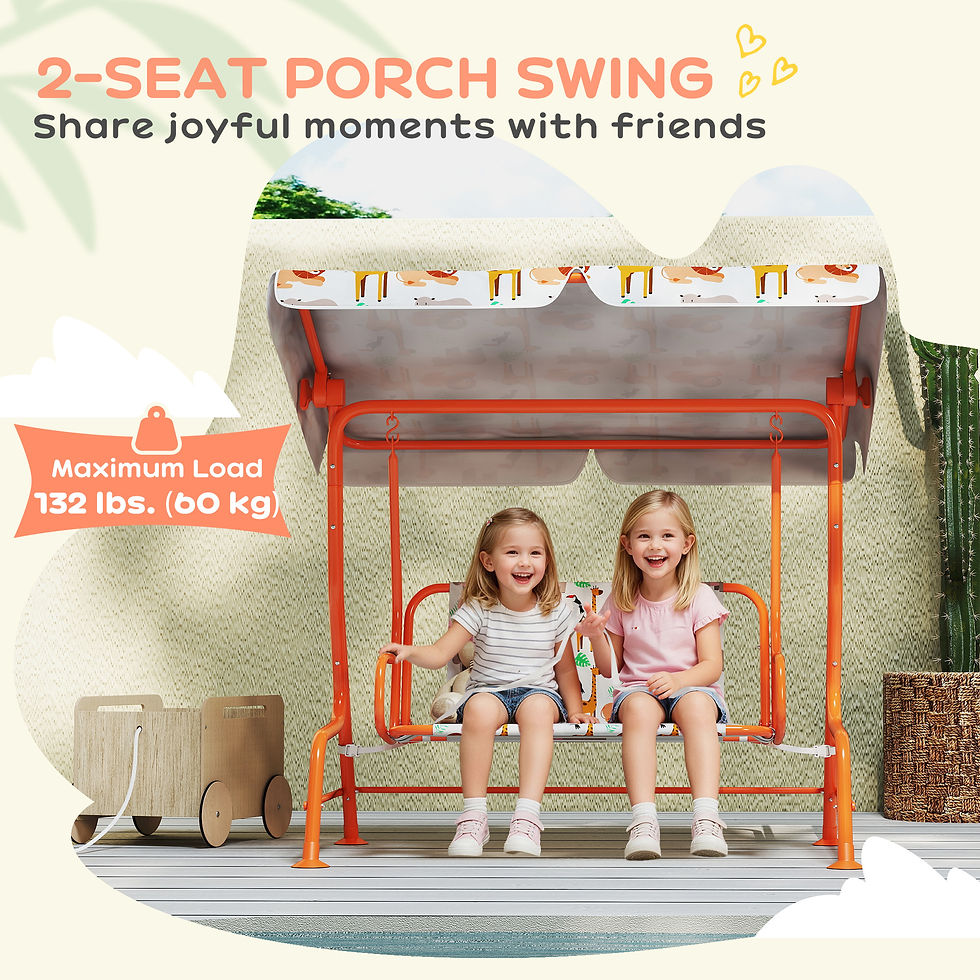 Thumbnail: Kids Porch Swing, 2-Seater Patio Swing Bench Hammock with Seat Belts, Adjustable