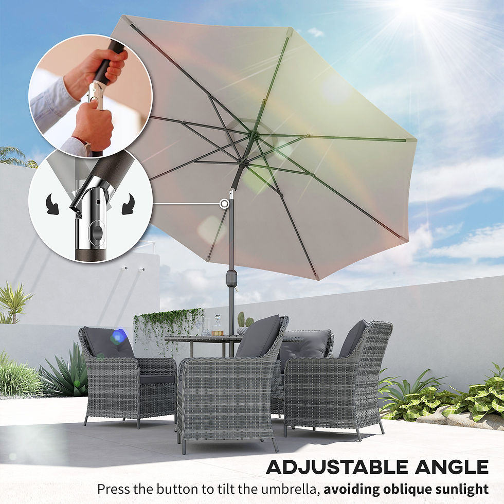 Thumbnail: 3(m) Tilting Parasol Garden Umbrellas, Outdoor Sun Shade with 8 Ribs, Tilt and C
