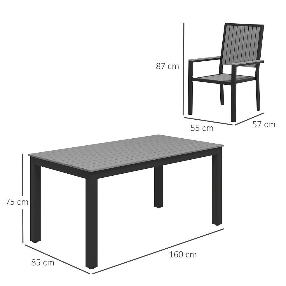 Thumbnail: 6 Seater Garden Dining Set with Stackable Chairs, Aluminium Frame, Rectangular P