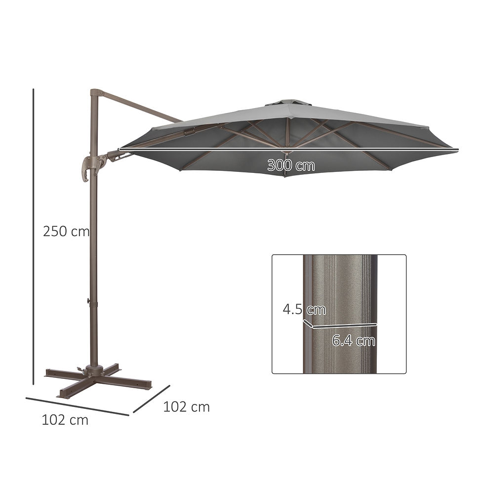 Thumbnail: 3(m) Cantilever Parasol 360° Rotation Roma Umbrella Hanging Sun Shade with Alumi