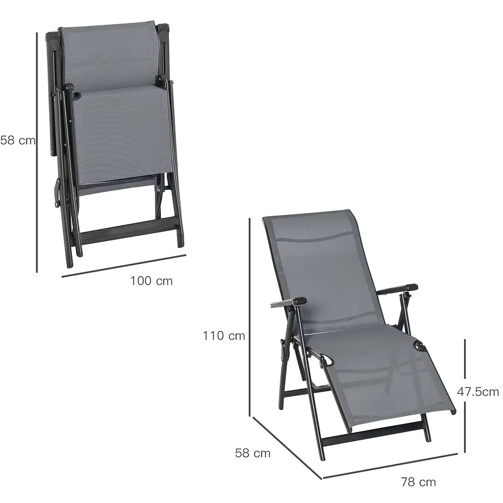 Thumbnail: Set of 2 Outdoor Sun Lounger 10-Position Adjustable Texteline Folding Reclining