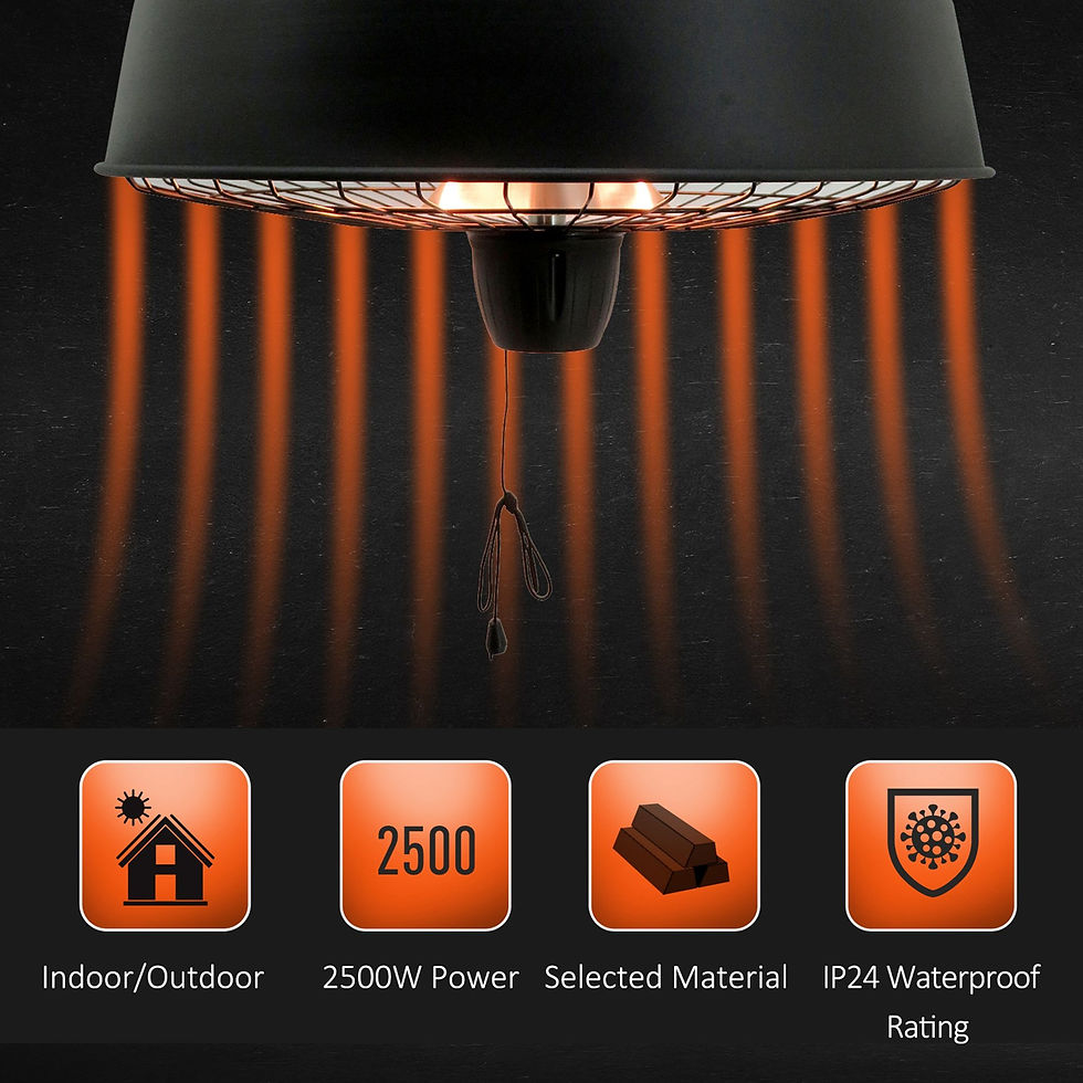 Thumbnail: Adjustable Power 1000/2500W Infrared Halogen Electric Patio Light Heater, Ceilin
