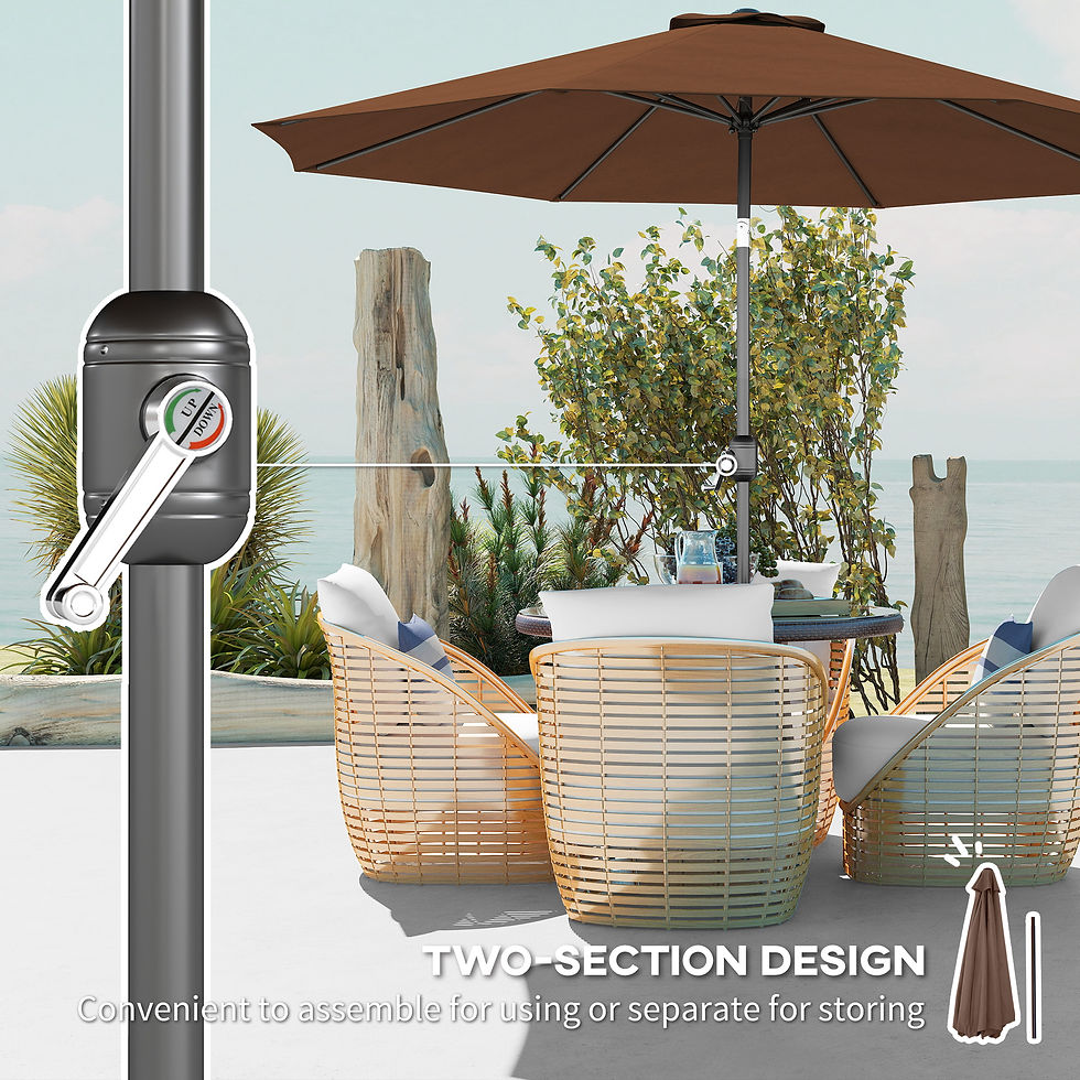 Thumbnail: 3(m) Tilting Parasol Garden Umbrellas, Outdoor Sun Shade with 8 Ribs, Tilt and C