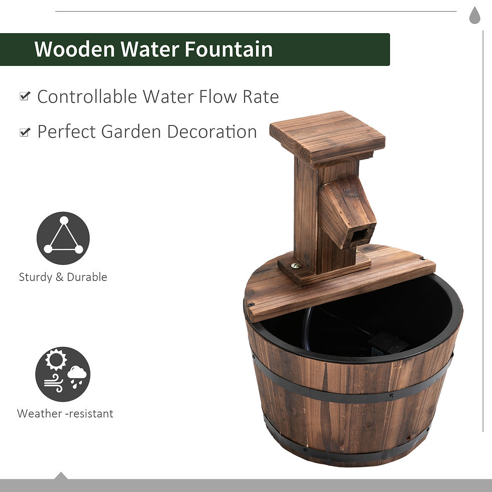 Thumbnail: Wood Barrel Patio Water Fountain Garden Decorative Ornament Water Feature with E