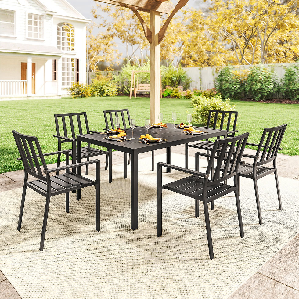 Thumbnail: Outsunny Seven-Piece Minimal Metal Garden Dining Set, with Parasol Hole - Black