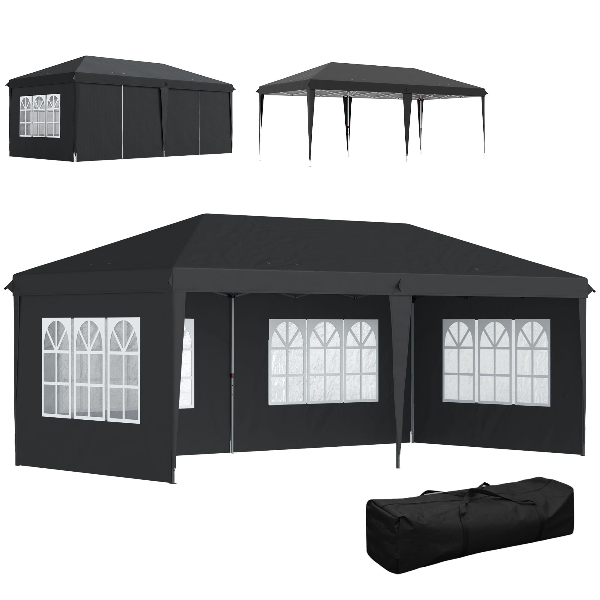 3 x 6m Pop-Up Gazebo, with Removable Walls - Black
