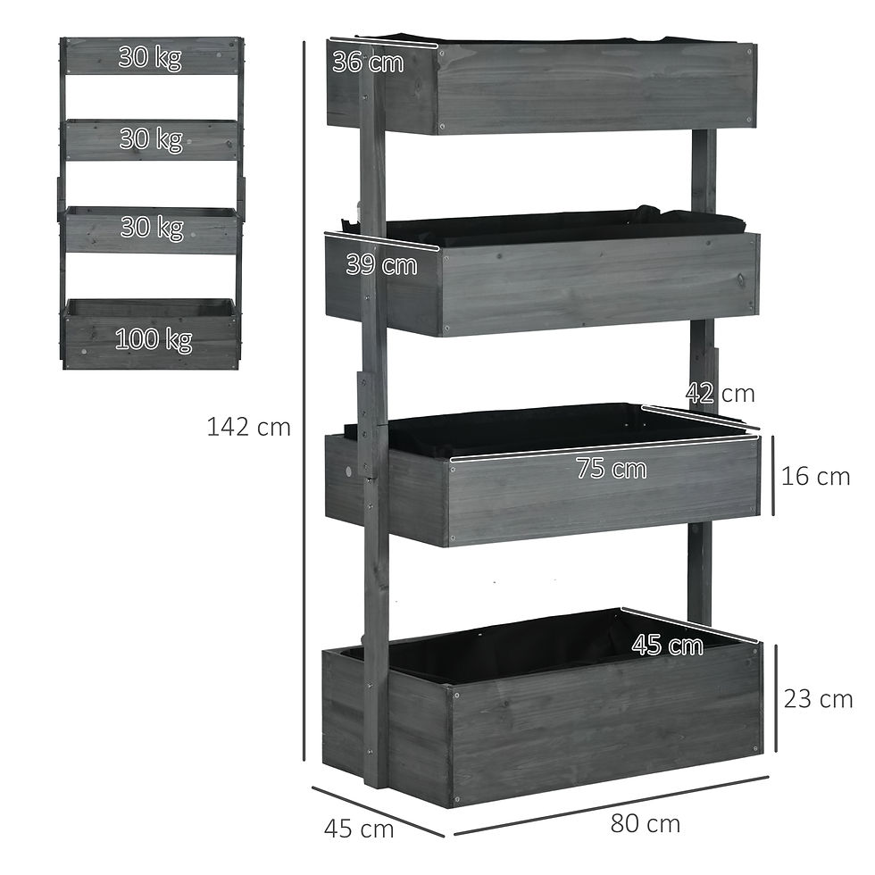 Thumbnail: Outsunny Four-Tier Basket Wooden Plant Stand - Grey