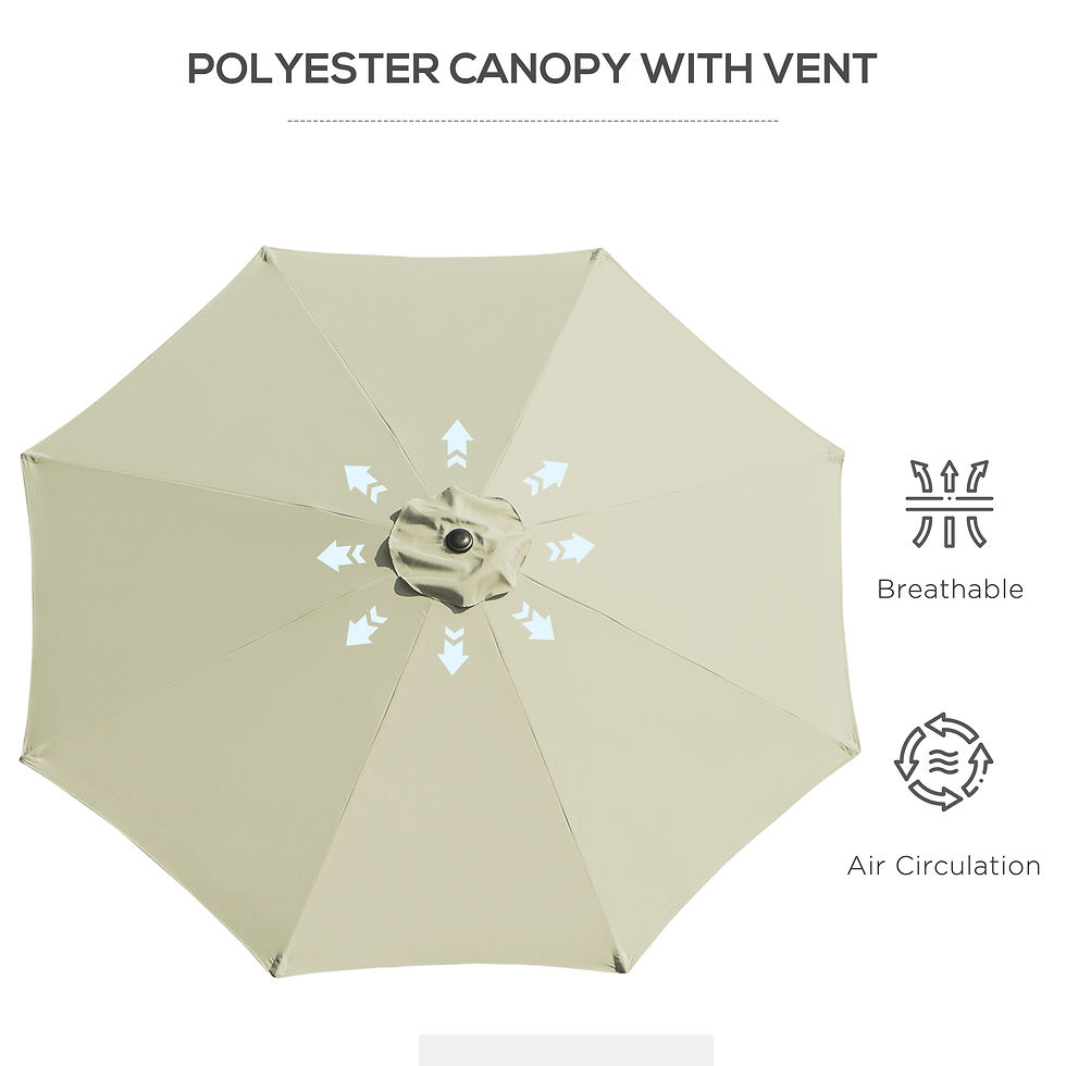 Thumbnail: 3(m) Tilting Parasol Garden Umbrellas, Outdoor Sun Shade with 8 Ribs, Tilt and C