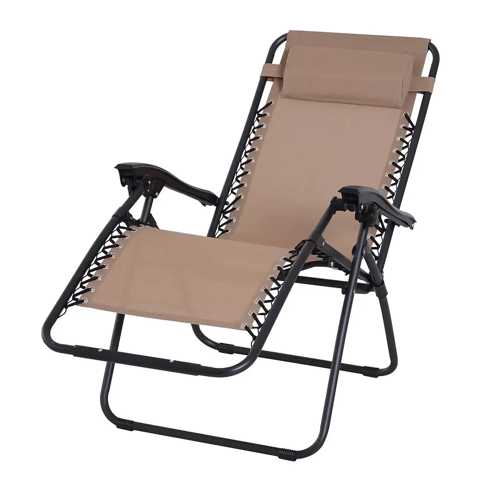 Thumbnail: 0-Gravity Chair Metal Frame Texteline Armchair Outdoor Folding/Reclining -Beige