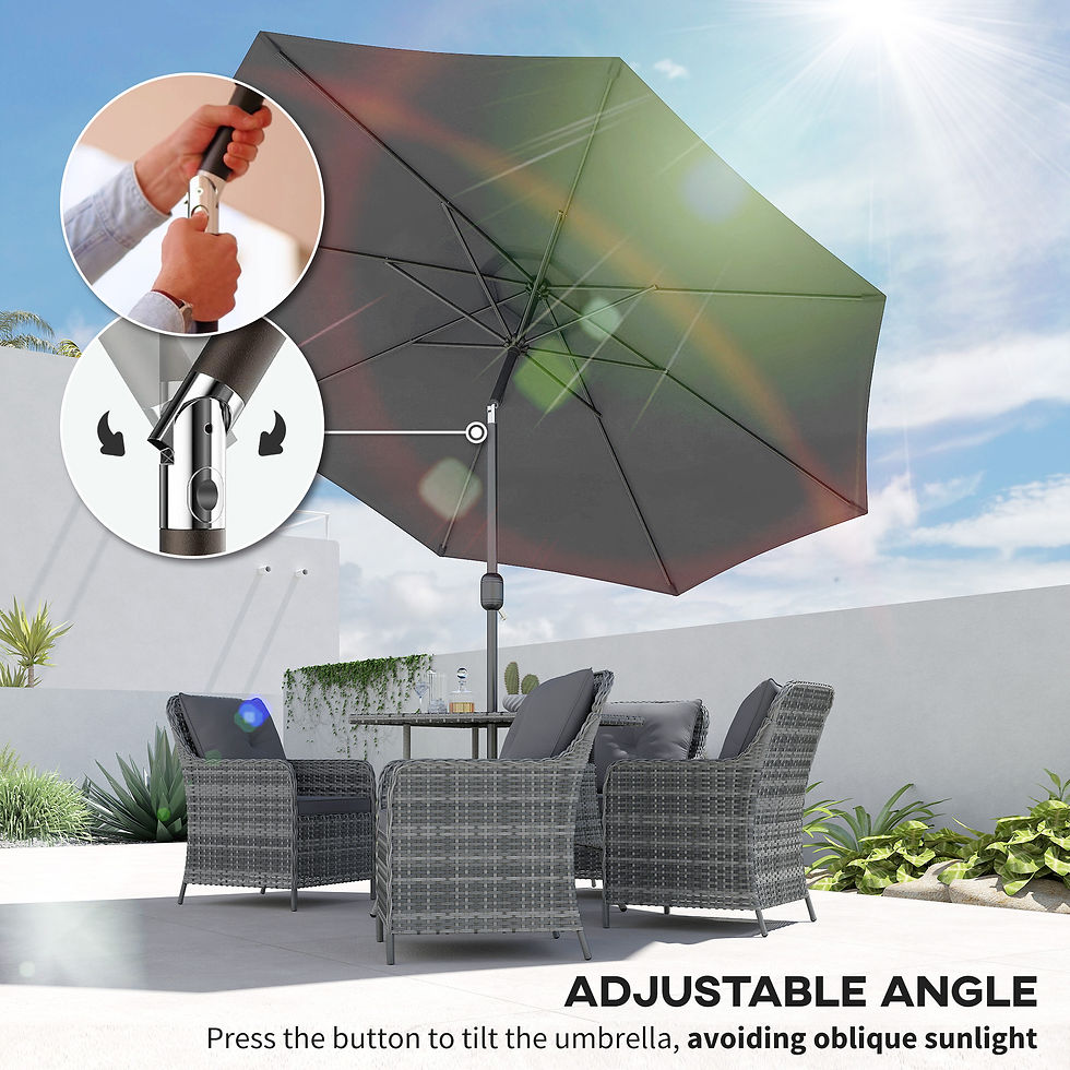 Thumbnail: 3(m) Tilting Parasol Garden Umbrellas, Outdoor Sun Shade with 8 Ribs, Tilt and C