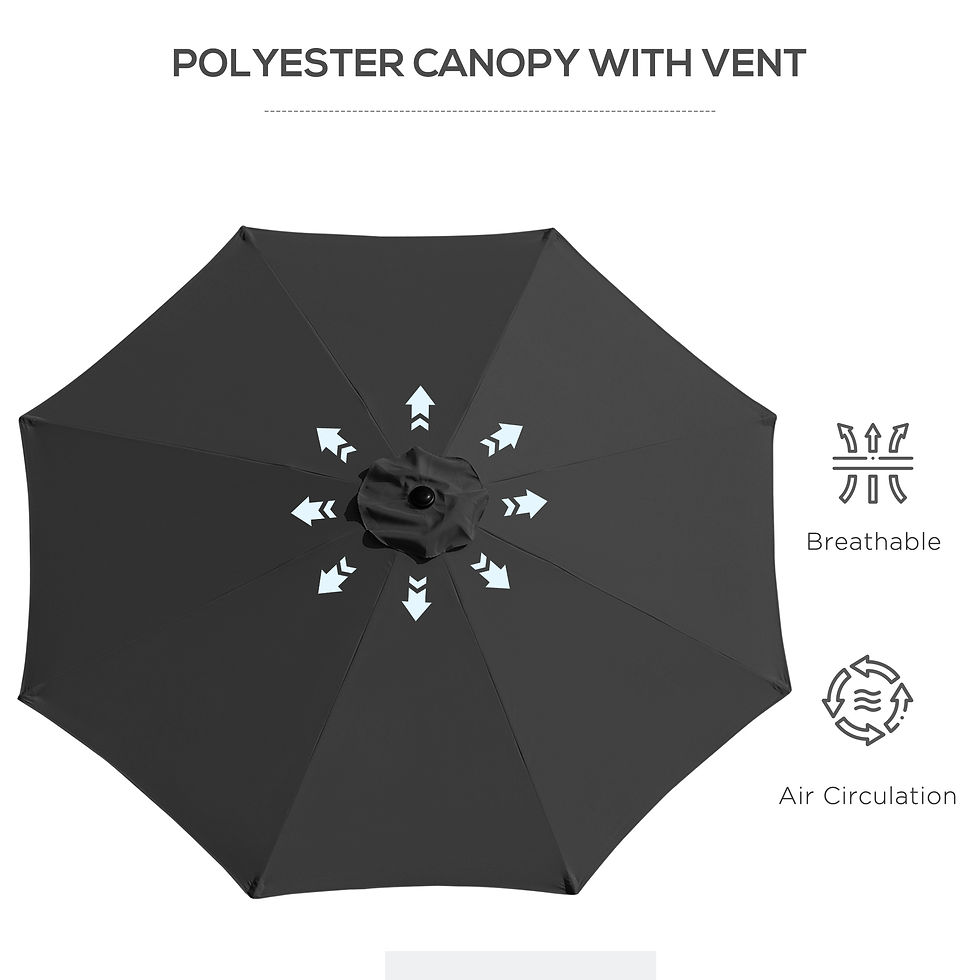Thumbnail: 3(m) Tilting Parasol Garden Umbrellas, Outdoor Sun Shade with 8 Ribs, Tilt and C