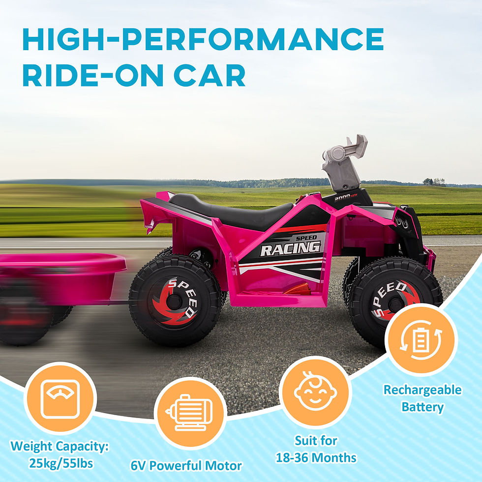 Thumbnail: HOMCOM 6V Quad Bike with Back Trailer, Wear-Resistant Wheels, for Ages 18-36