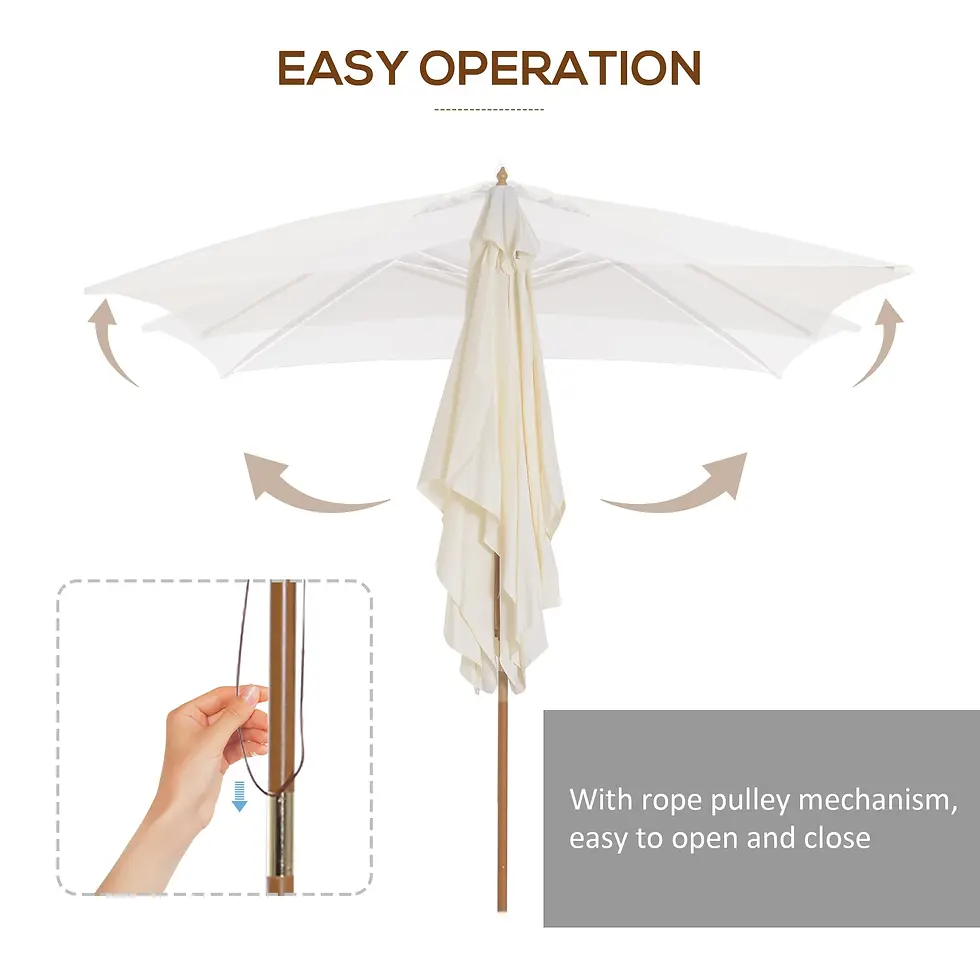 Thumbnail: Outsunny Cream 2 x 3m Wooden Garden Parasol Umbrella Outdoor Sun Shade Canopy