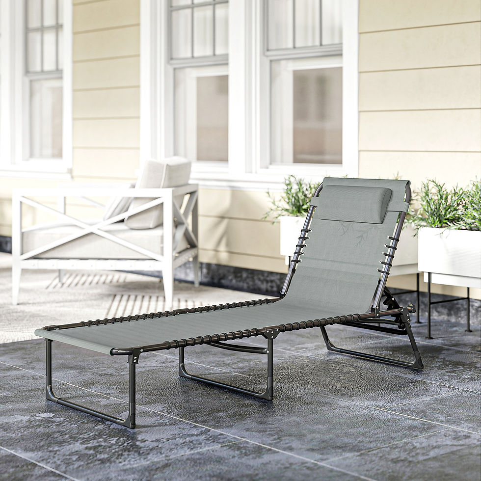 Thumbnail: Folding Sun Lounger, with Four-Position Back - Light Grey