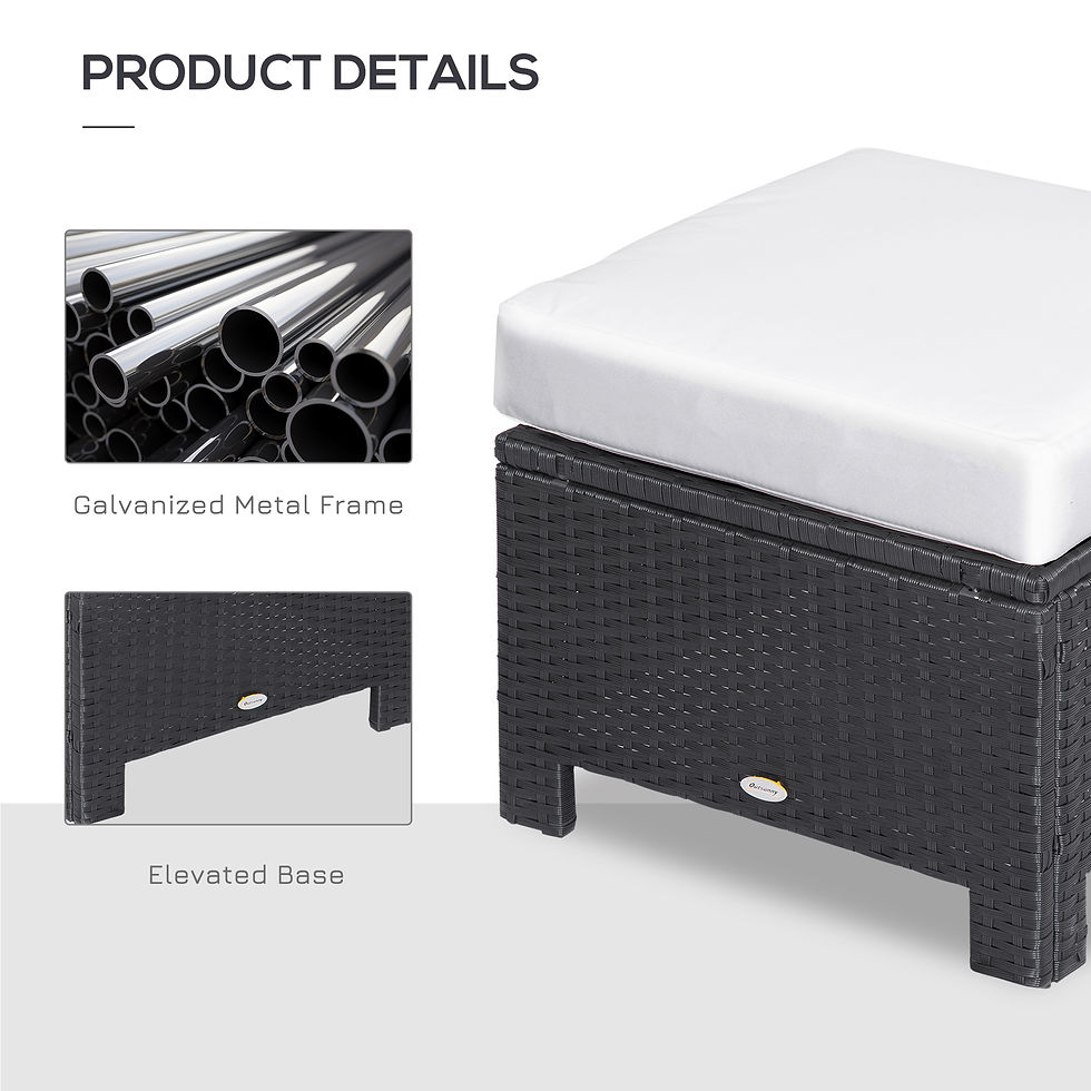Thumbnail: Rattan Footstool Wicker Ottoman with Padded Seat Cushion Outdoor Patio Furniture