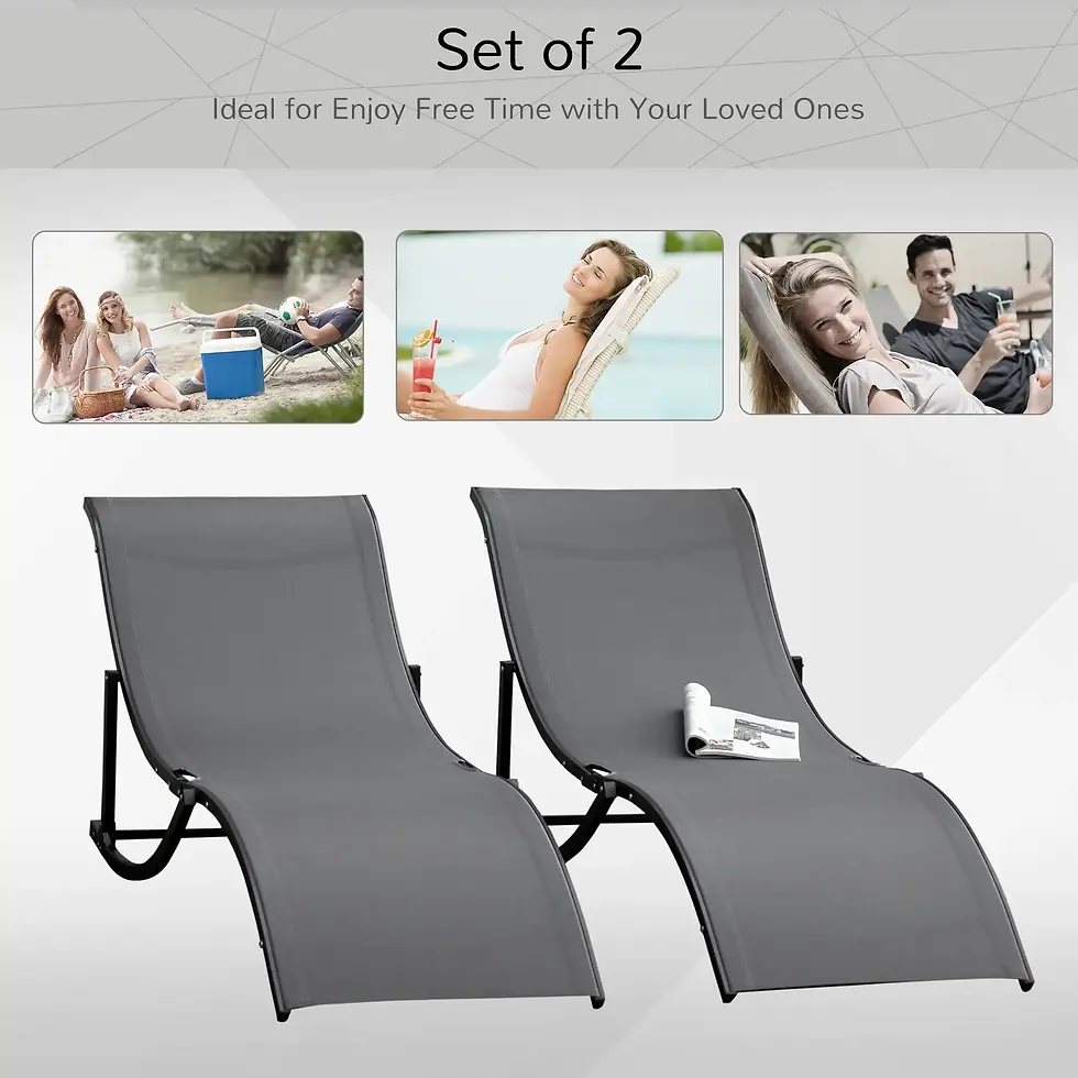 Thumbnail: Set of 2 S-shaped Foldable Lounge Chair Sun Lounger Reclining Outdoor Chair