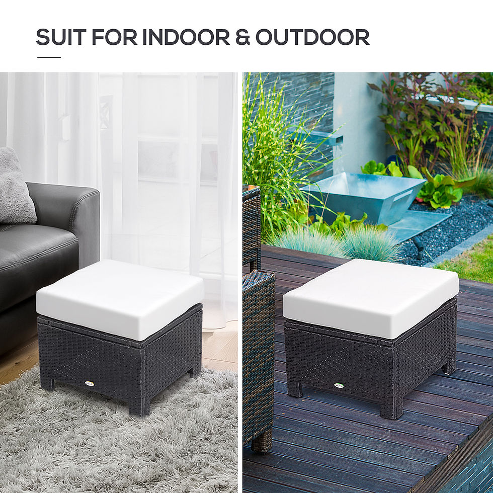 Thumbnail: Rattan Footstool Wicker Ottoman with Padded Seat Cushion Outdoor Patio Furniture