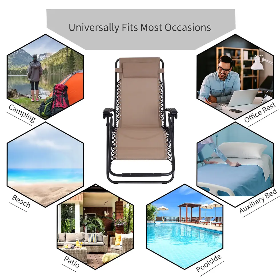 Thumbnail: 0-Gravity Chair Metal Frame Texteline Armchair Outdoor Folding/Reclining -Beige