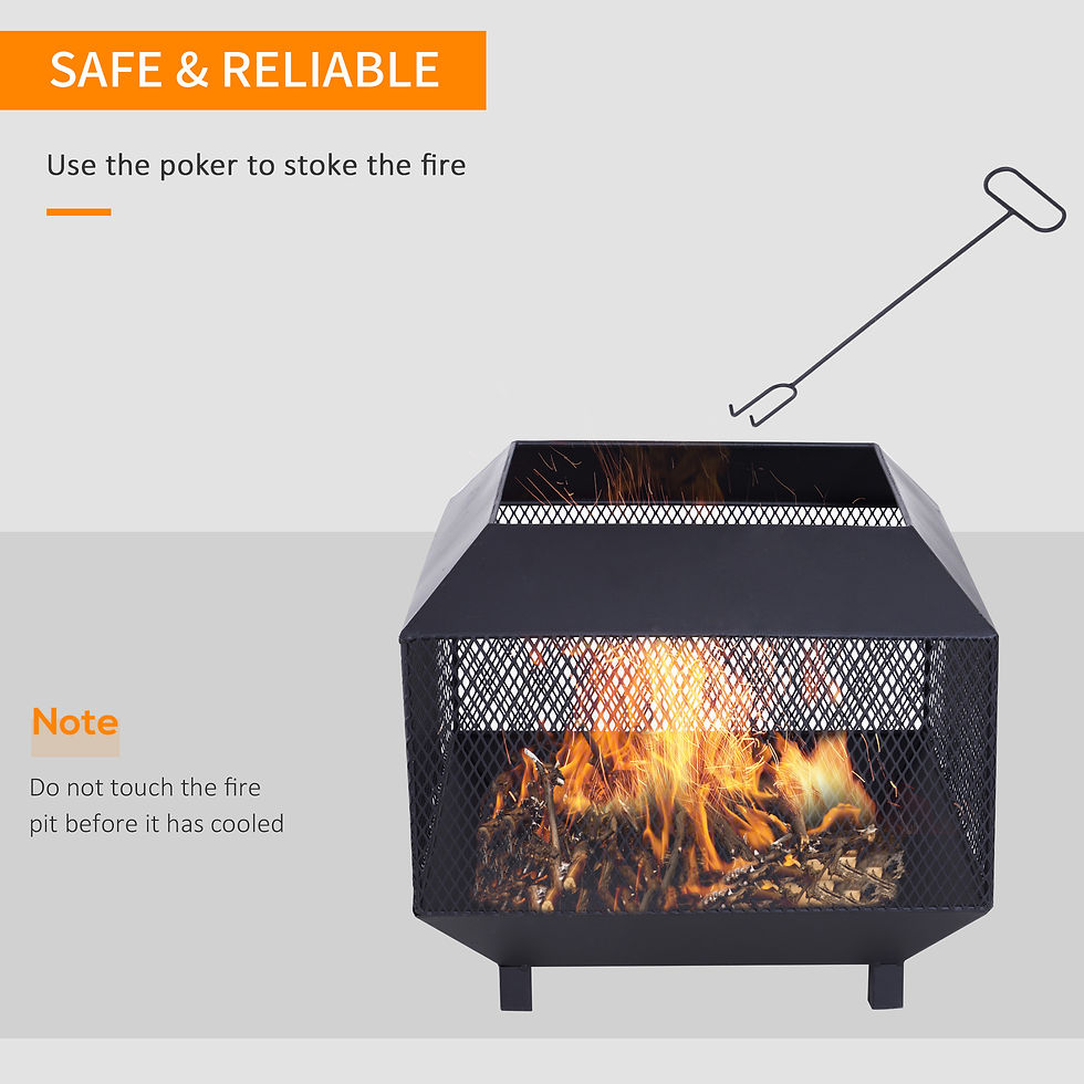 Thumbnail: Metal Square Fire Pit Outdoor Mesh Firepit Brazier w/ Lid, Log Grate, Poker for