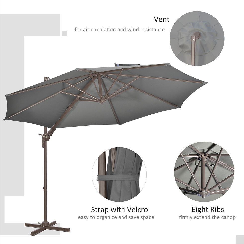 Thumbnail: 3(m) Cantilever Parasol 360° Rotation Roma Umbrella Hanging Sun Shade with Alumi