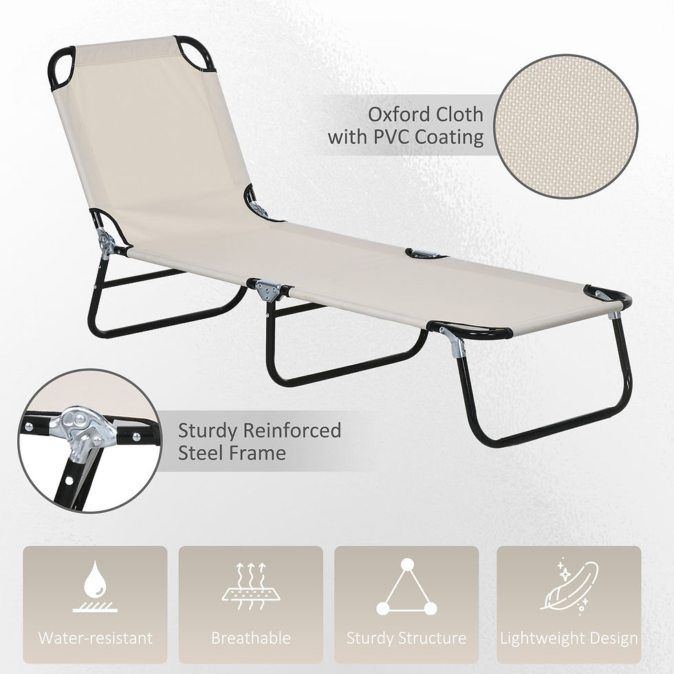 Thumbnail: Garden Sun Lounger, with Five-Position Back - Cream White