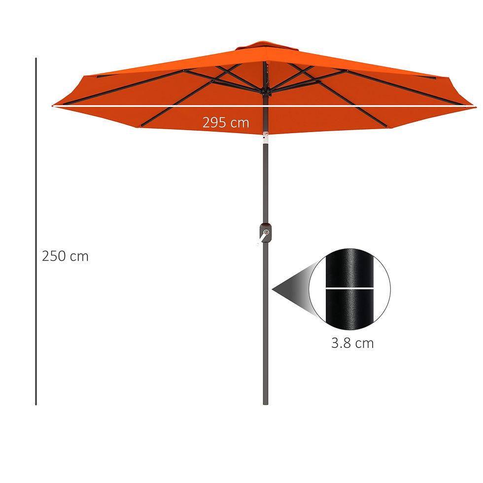Thumbnail: 3 m Garden Parasol Umbrellas, Outdoor Sun Shade with 8 Ribs, Tilt and Crank Hand