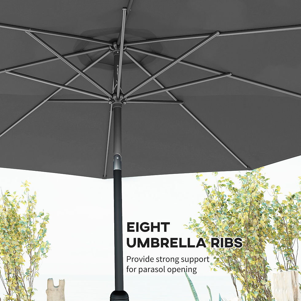 Thumbnail: 3(m) Tilting Parasol Garden Umbrellas, Outdoor Sun Shade with 8 Ribs, Tilt and C