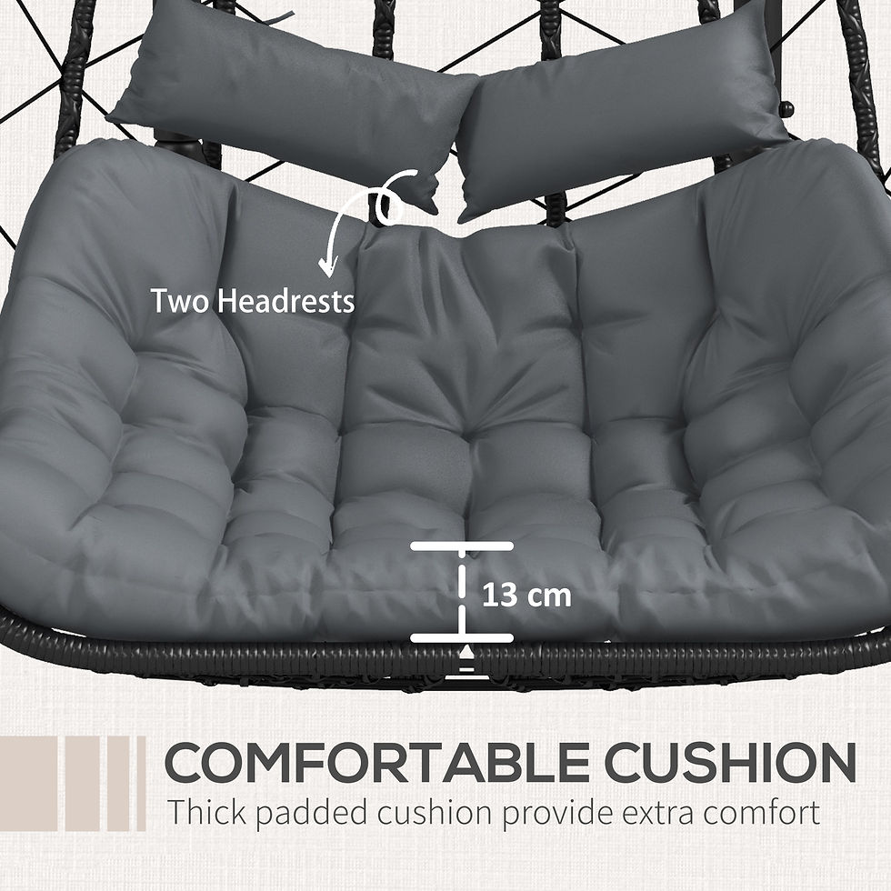 Thumbnail: Outsunny Two-Seater Steel Frame Hanging Egg Chair - Black